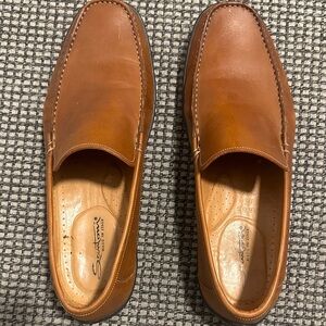 Santoni Men's Tan Leather Slip-On Loafers